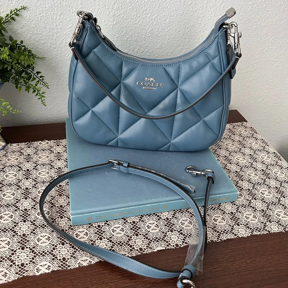 Coach Teri Diamond Quilted Hobo Silver Light Mist - Picture 14 of 14